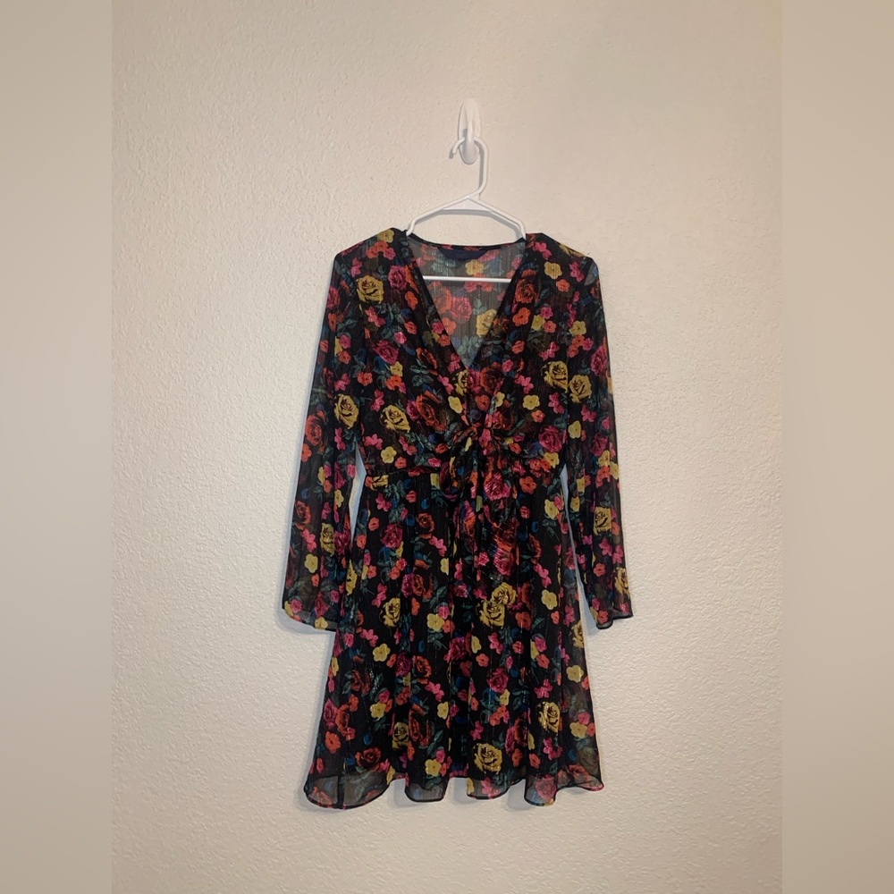 Rachel Rachel Roy Women's Tie-Waist Floral Print Dress Black Size Medium - Picture 4 of 10